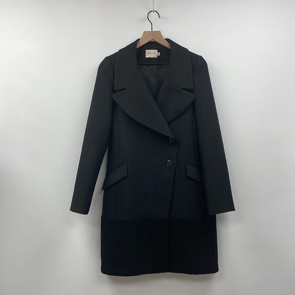 REISS 100% Wool Single Breasted Longline Pea Coat Winter Jacket Black Small